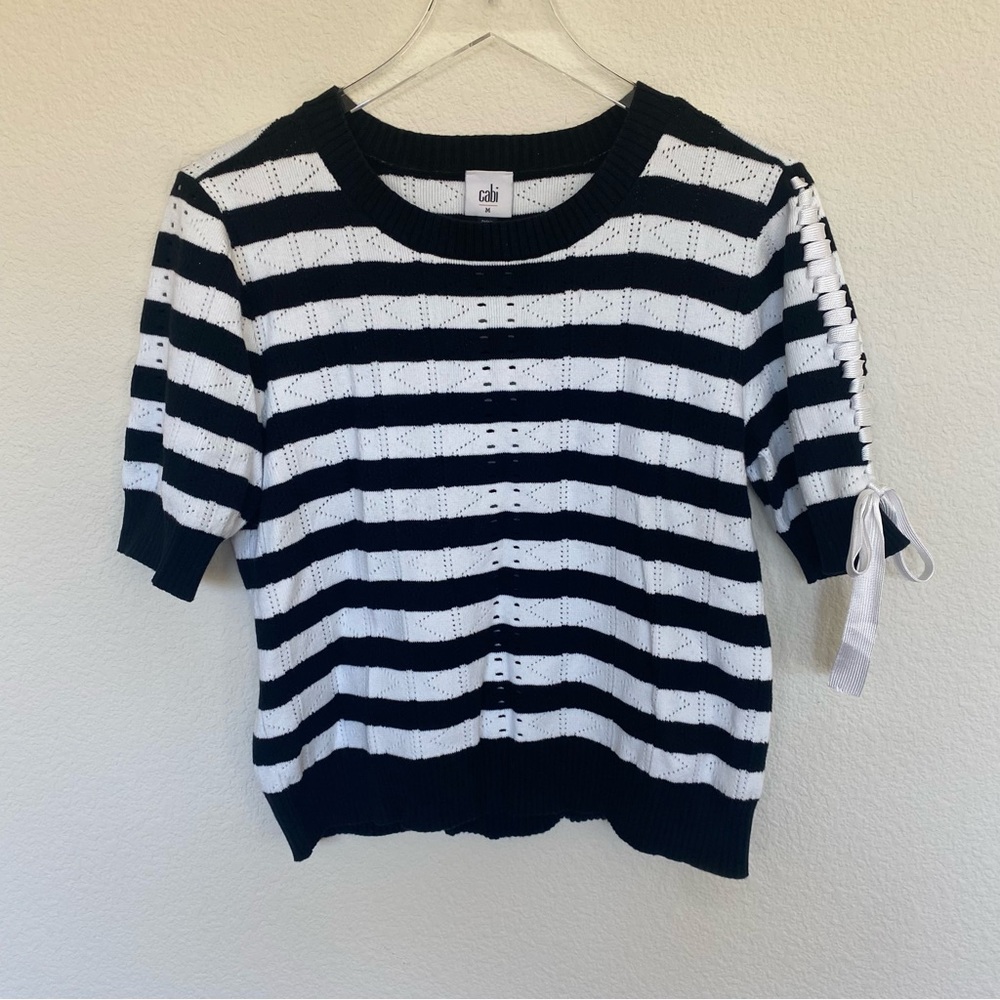 CAbi Runway Sweater Stripe Knit Pullover Black White | M